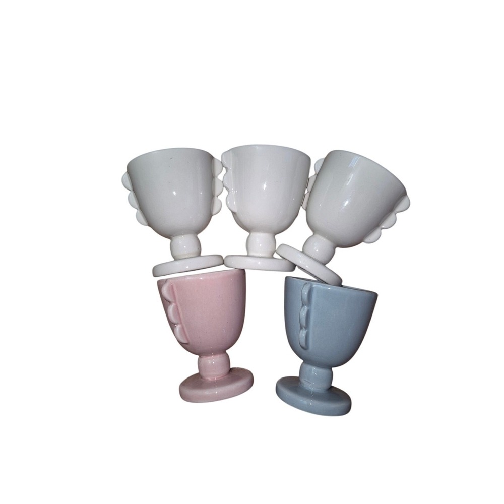 Target Bullseye's Playground Ceramic Egg Cups Set of 5 Blue Pink White s2